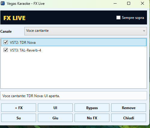 FX Live VST2 VST3 su voce cantante in Vegas Karaoke Player 2.3.4